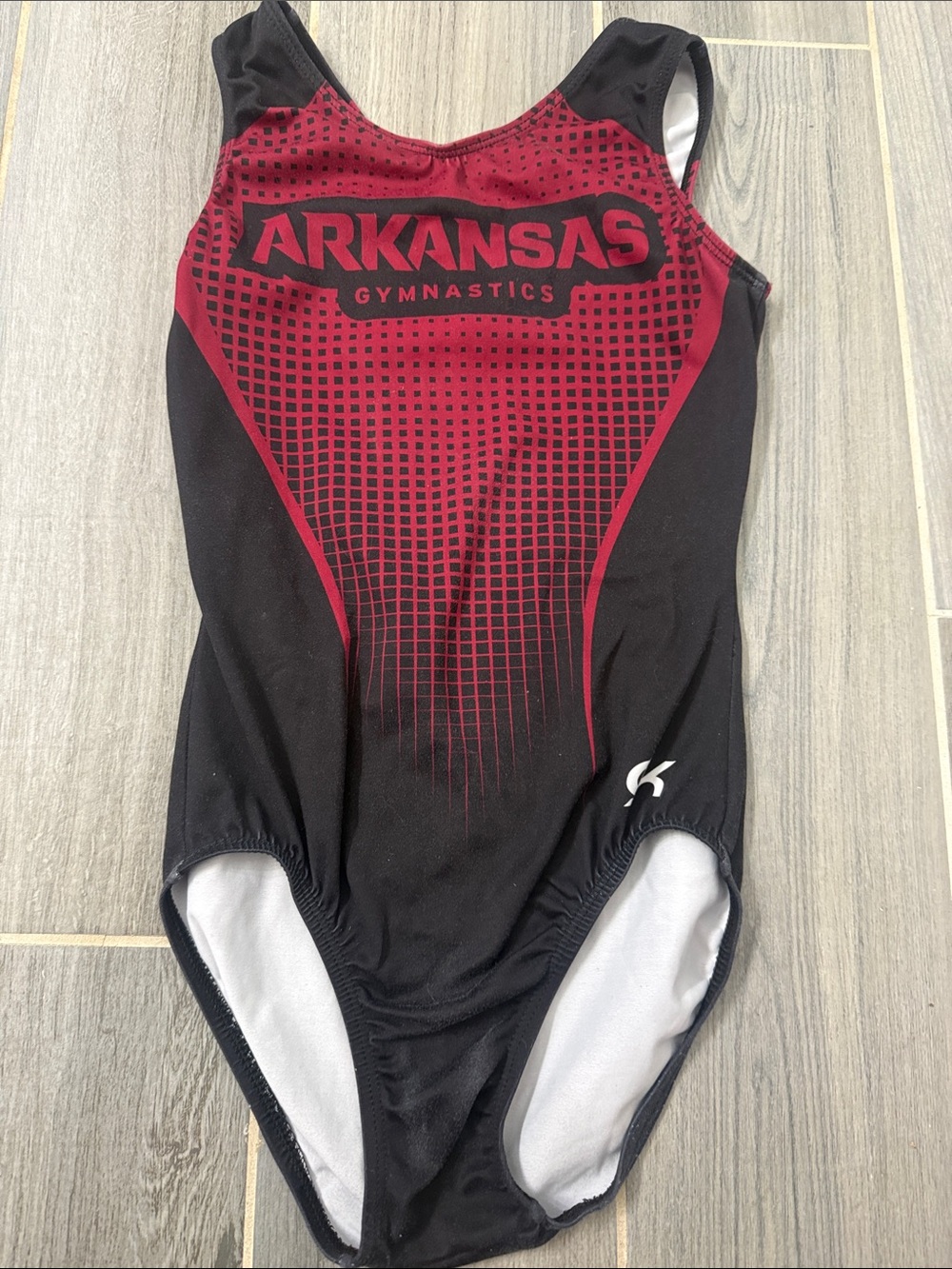 Arkansas GK Gymnastics  Red and Black Leotard